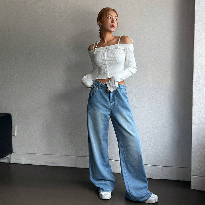 Kvinder cropped top med off-shoulder design og flæse detaljer Stilla
