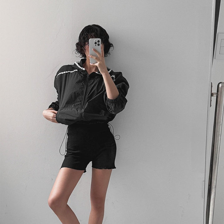 Damer mode cropped jakke med justerbar hættekrave Stilla