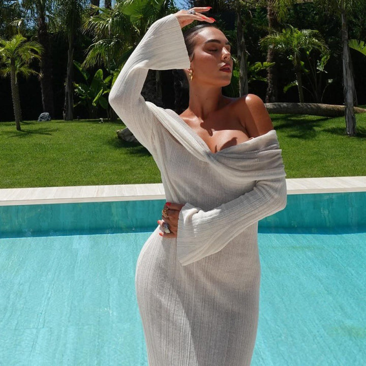 Damer elegant Off-Shoulder Maxikjole med figursiddende snit og raffineret drapering Stilla