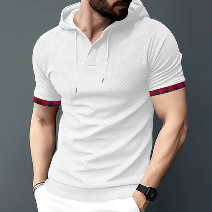 Herrer Mode Polo T-shirt med hætte og struktureret design Stilla