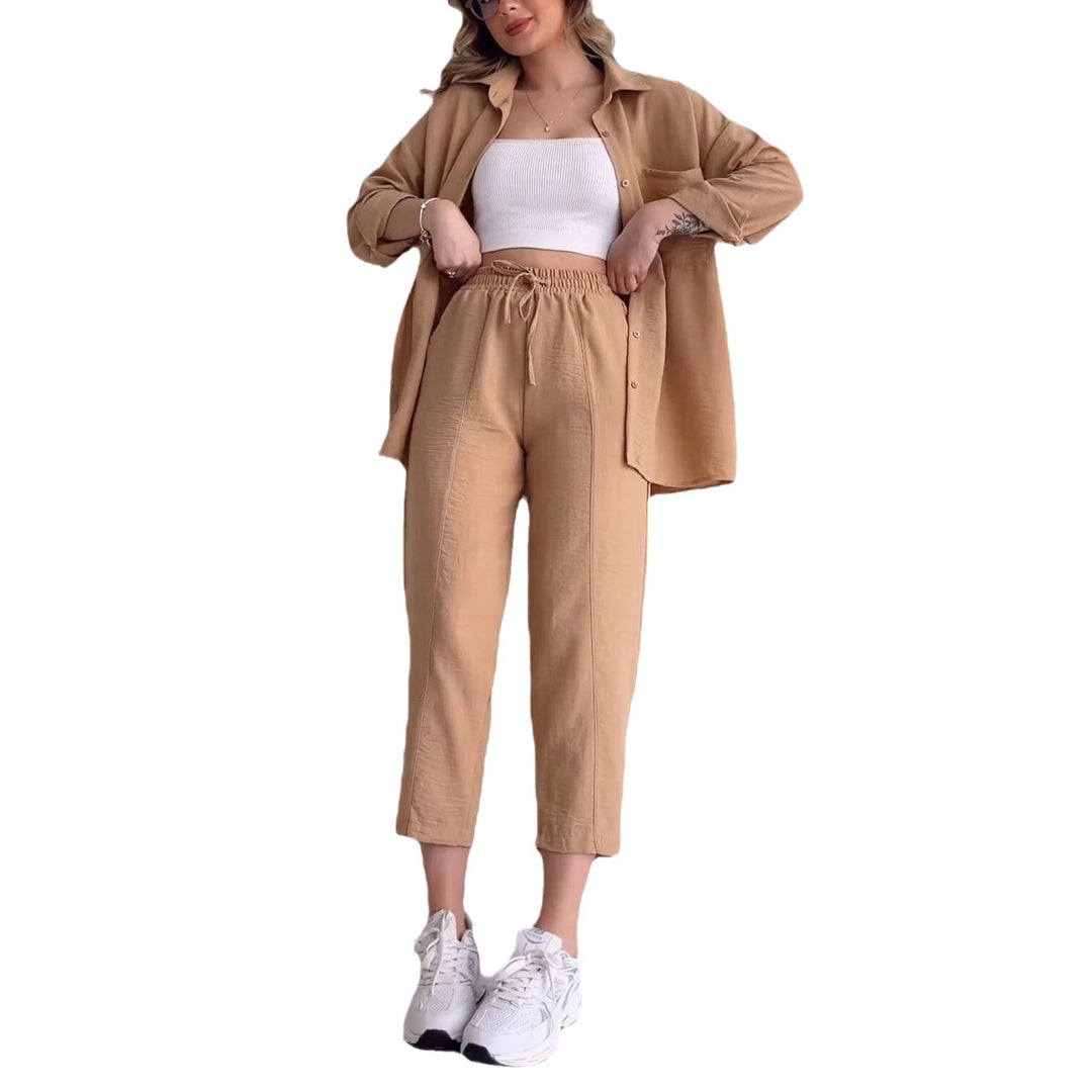 Dame afslappet sæt med bredde bukser og oversize skjorte Stilla