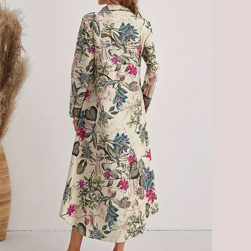 Femme Floral Print Knap-Op Maxi Kjole Stilla