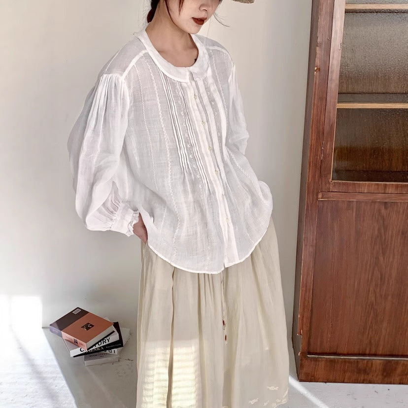 Femme Pliseret Struktureret Button-Up Bluse Stilla