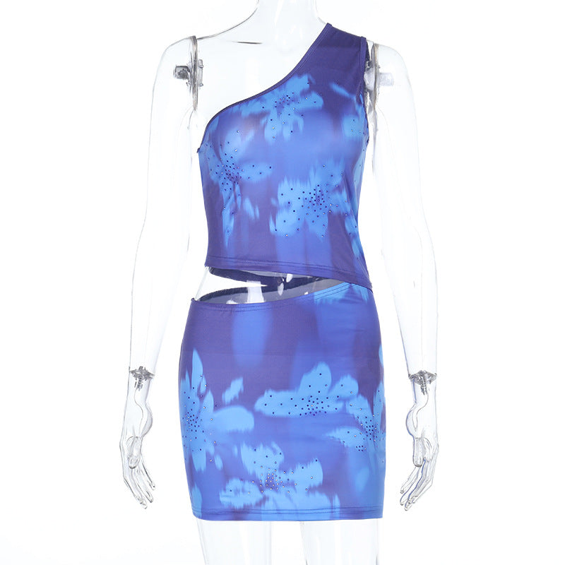 Dame asymmetrisk top med blomsterprint Skovae