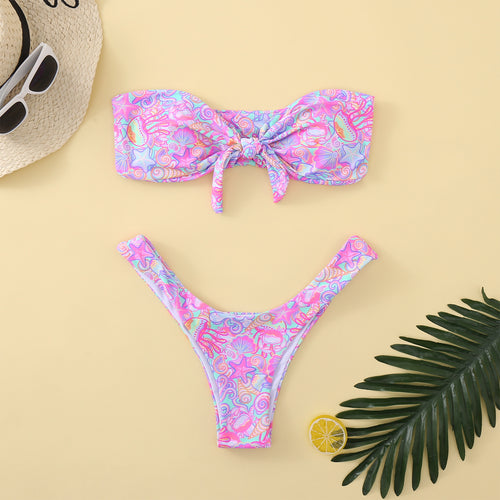 Dame Bandeau-bikini med justerbart knude-detalje og figursyet snit Stilla
