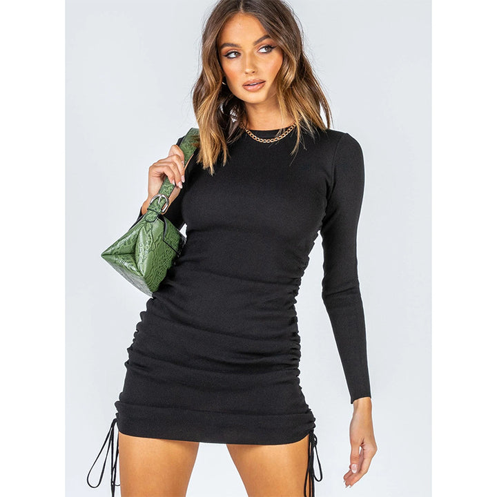 Dame Langærmet Bodycon Mini Kjole med Rynke Detaljer Stilla