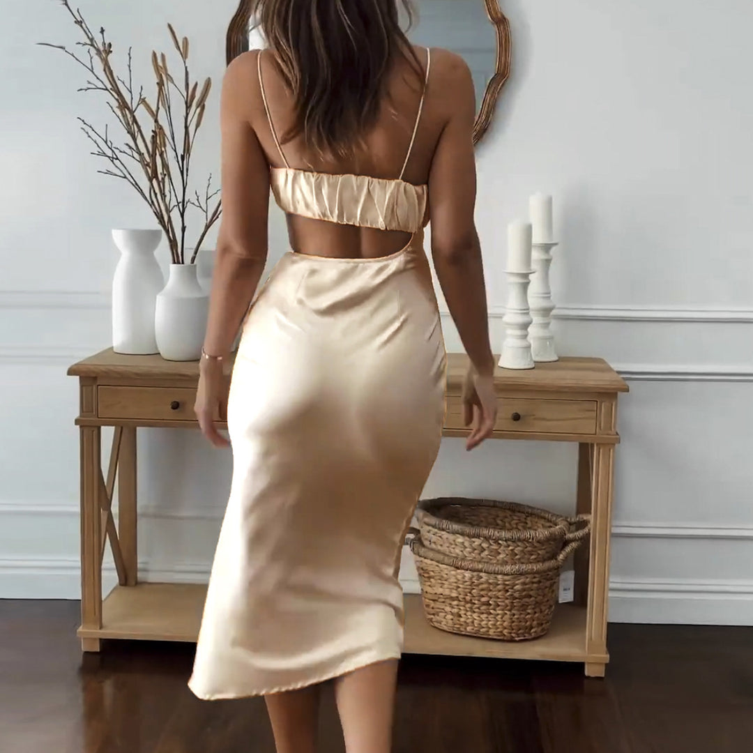 Dame Elegant Cut-Out Kjole med smalle Spaghetti-stropper og draperet overdel Skovae