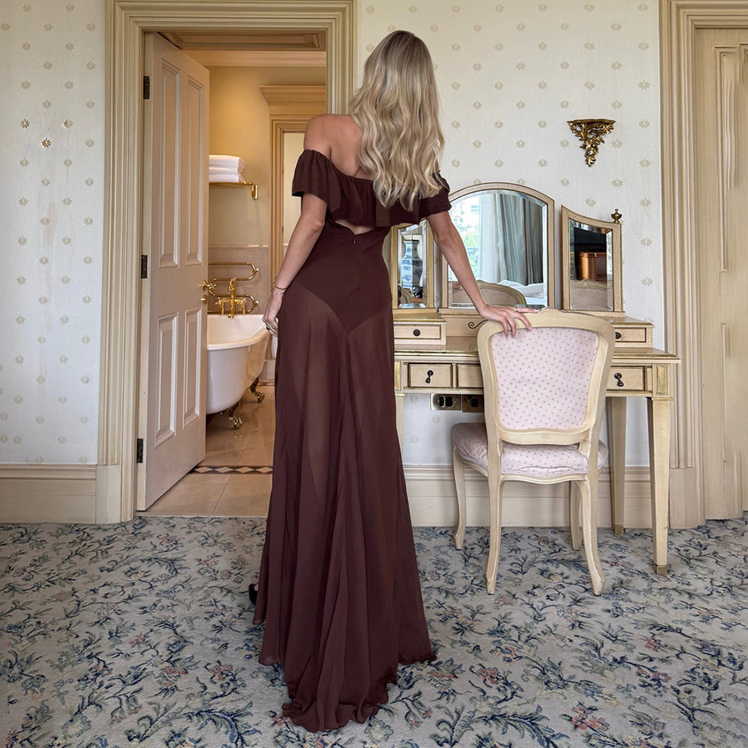 Dame Offshoulder Maxikjole med voluminøs Rufflesøm Skovae