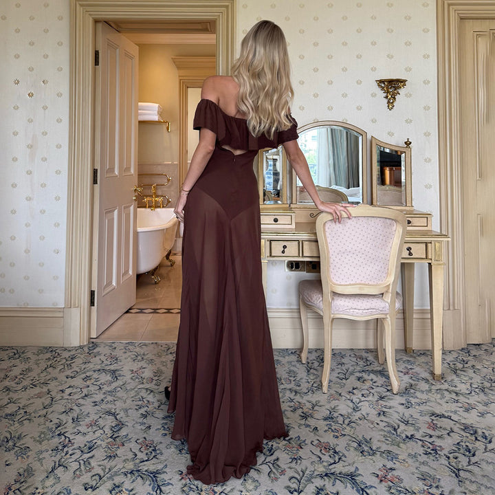 Dame Offshoulder Maxikjole med voluminøs Rufflesøm Skovae