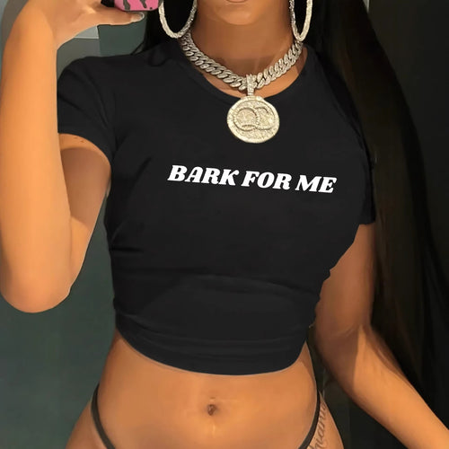 Dame kortærmet crop-t-shirt med iøjnefaldende tekst Skovae