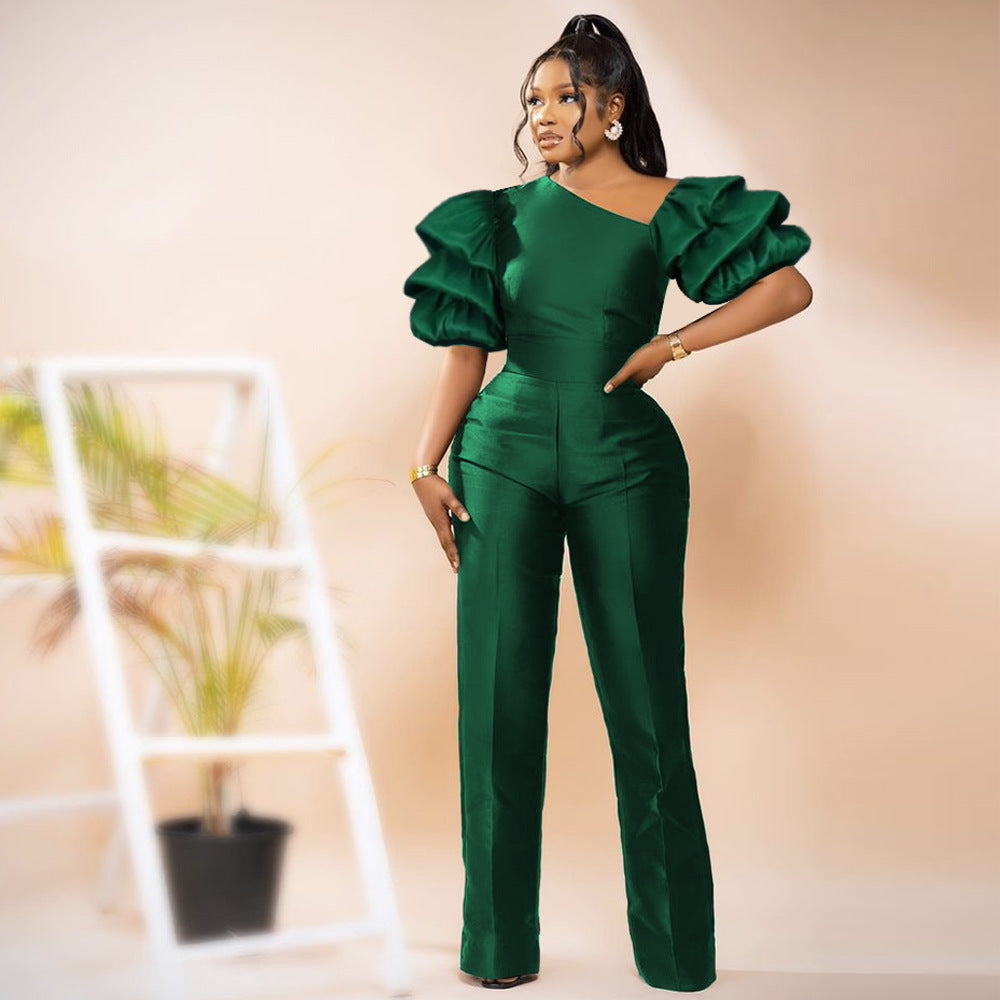 Damer Elegant Jumpsuit med asymmetriske pufærmer Skovae