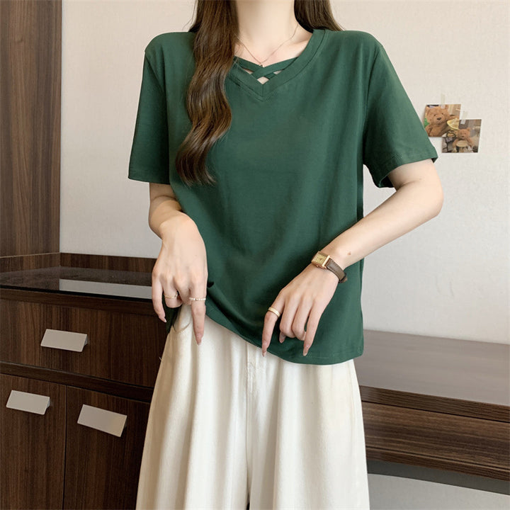 Femme Lækkert V-Hals T-Shirt med unikt Cut-Out-Detalje Stilla