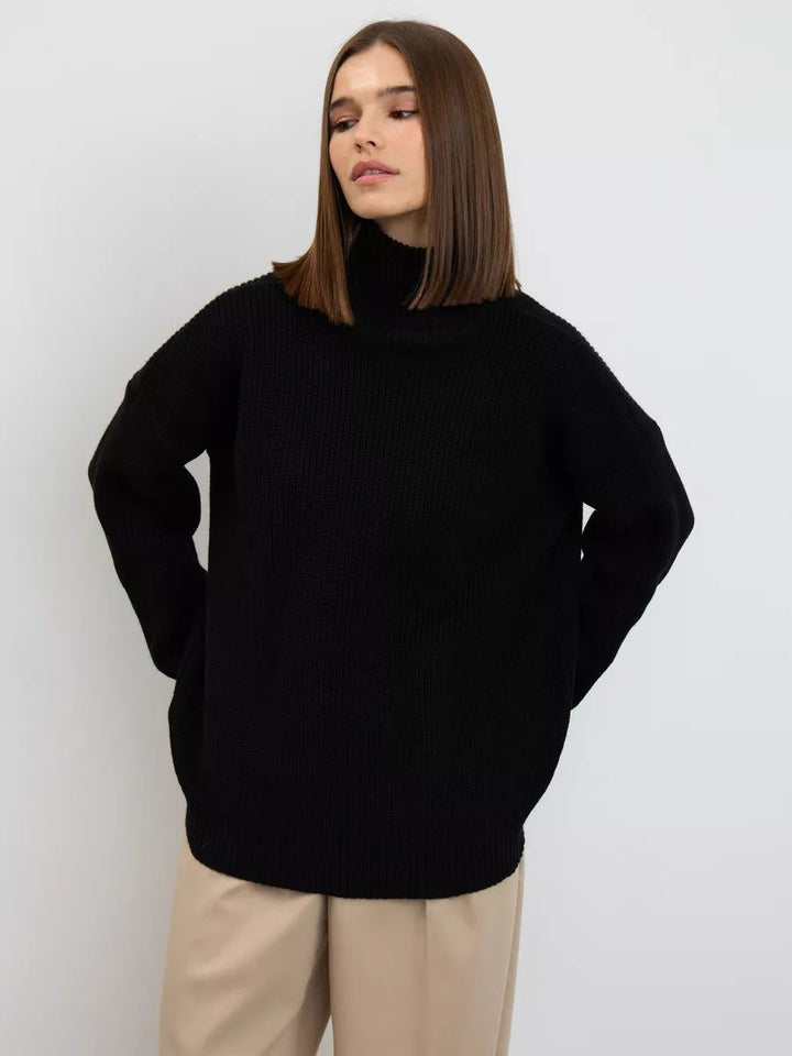 Dame Oversized Strikpullover med høj krave og sidelæringer Stilla