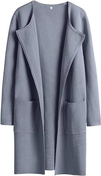 Dame Oversized Strikjakke med åbne front og praktiske lommer Stilla