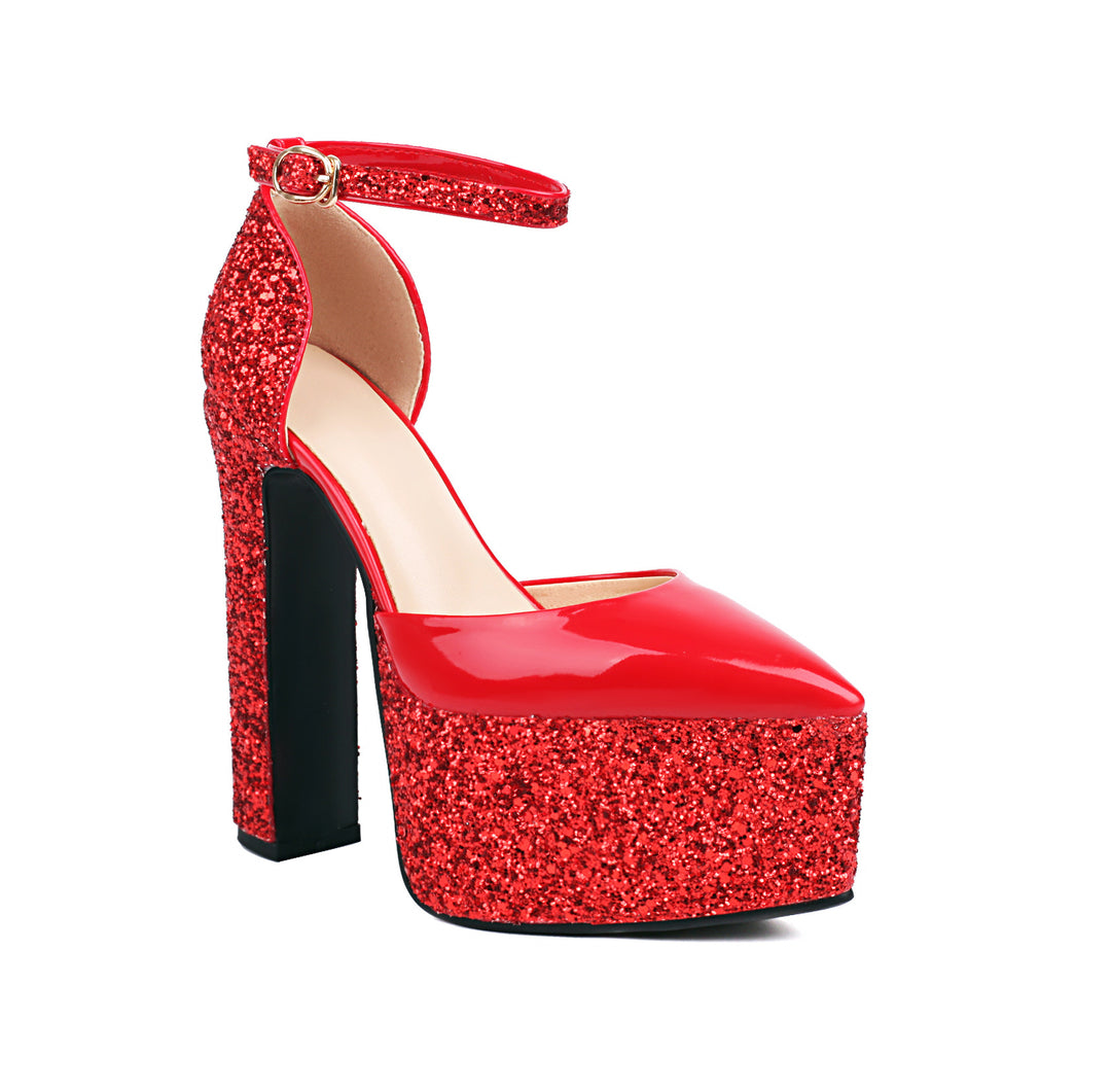 Femme Glitrende Blokhæls Plattform Pumps Stilla