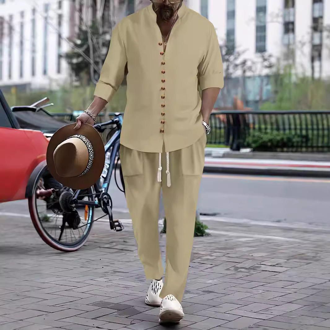 Herre fritids-button-up-skjorte og afslappet skåret bukse sæt Stilla