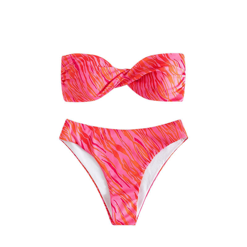 Dame Bandeau-Bikini med elegant knotted-detalje og højt skåret underdel Skovae
