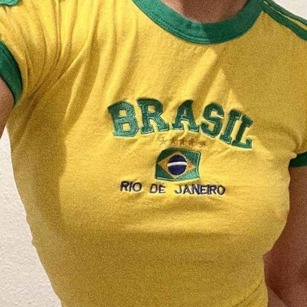 Dame Sporty T-shirt med Brasil-motiv og sporty snit Skovae