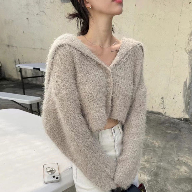 Kvindernes cropped cardigan med hætte Stilla