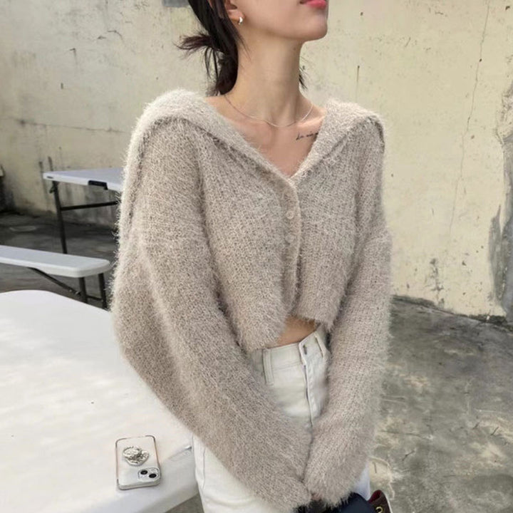 Kvindernes cropped cardigan med hætte Stilla