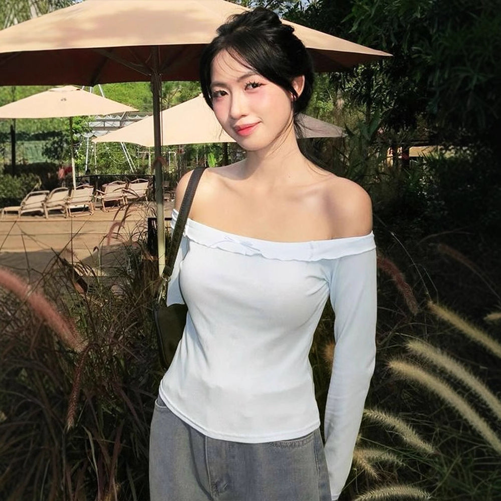 Dame Off-Shoulder Langeærmet Top med delikat Rüschedetalje Skovae