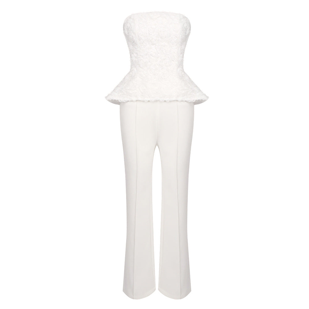Dame Elegant Peplum-Top med udvidede bukser Skovae