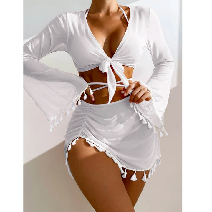 Dame bikini-sæt med elegant knyttet top, legende skirt og forbundet stropper Stilla