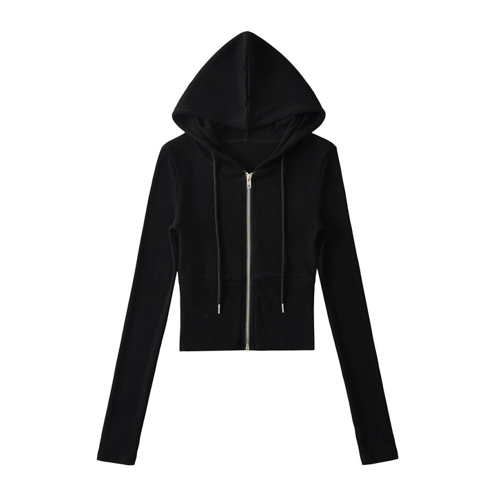 Dame Cropped Hoodie med hætte og lynlås Stilla