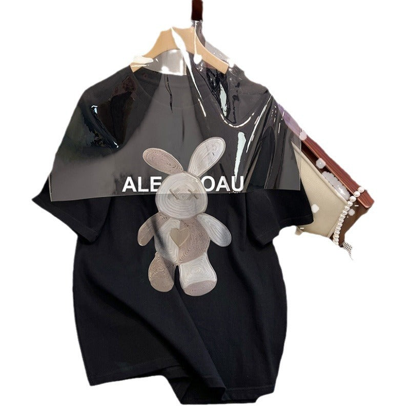 Dame T-shirt med kunstnerisk kaninmotiv og afslappet snit Stilla