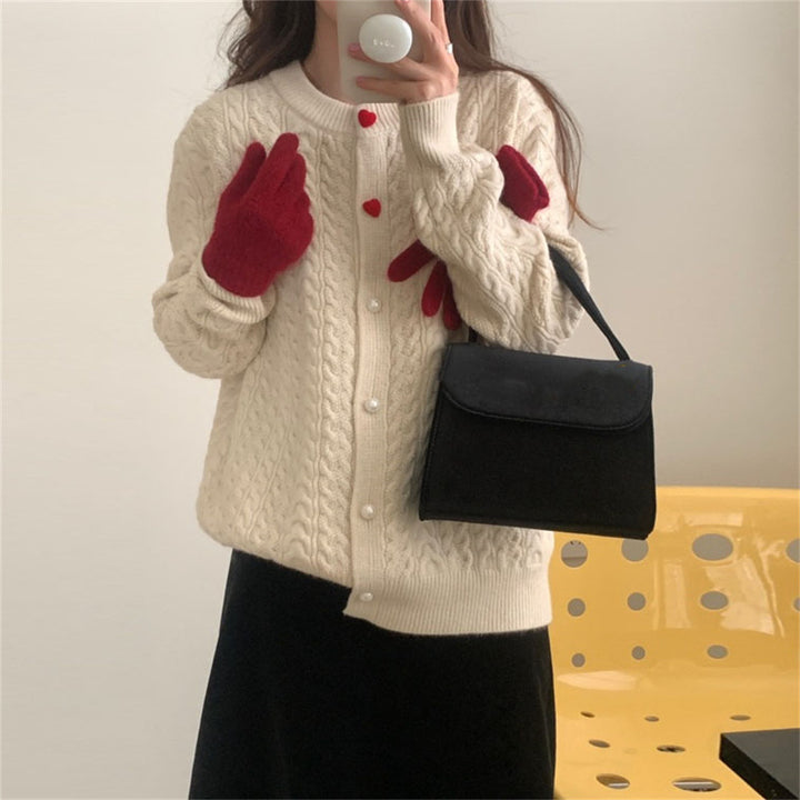 Femme Kabelstrik-Cardigan med hjerteknapdetalje Stilla