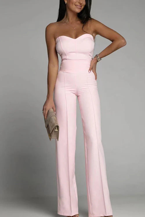 Dame off-shoulder jumpsuit med elegant hjerteudskæring og bred ben stil
