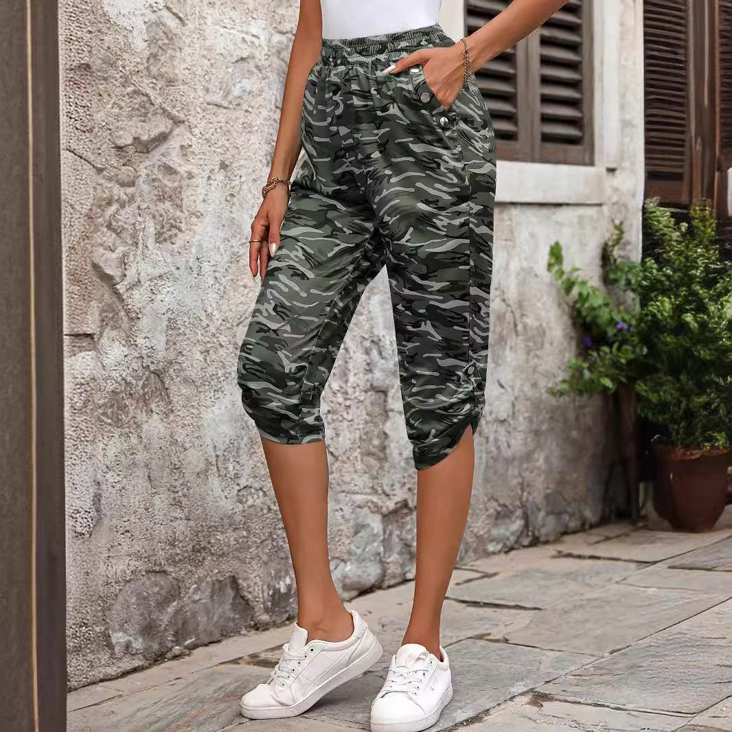 Dame cargobukser med moderigtigt camouflage-mønster Stilla