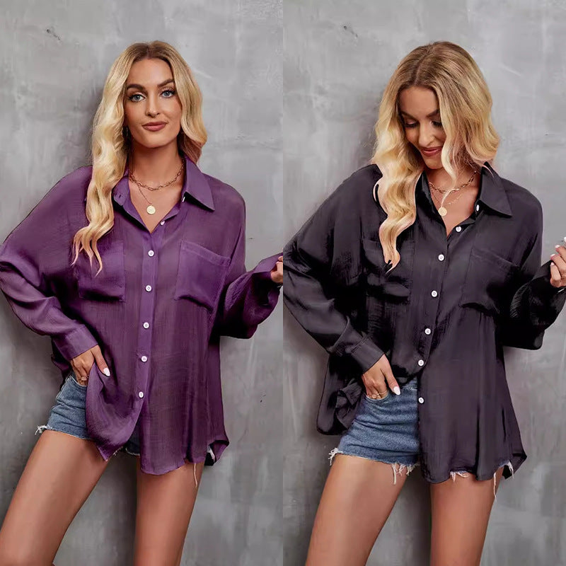 Dame Oversize Skjortebluse med fin tekstur og praktiske lommer Stilla