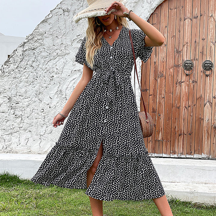 Dame Elegant Polka-Prik-Maxikjole med justerbar taljefor Stilla
