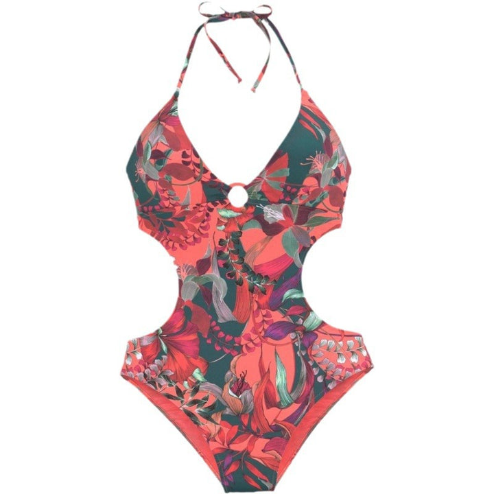 Dame Én-delt Badedragt med dyb V-udskæring og blomstret Cut-Out-design Stilla