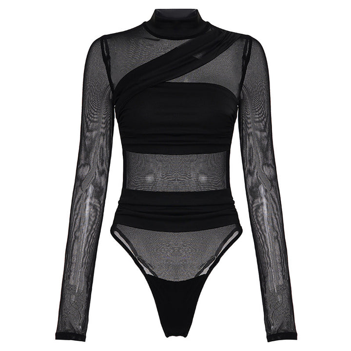 Dame Langærmet Bodystocking med transparent tyl-design og elegant snit Skovae