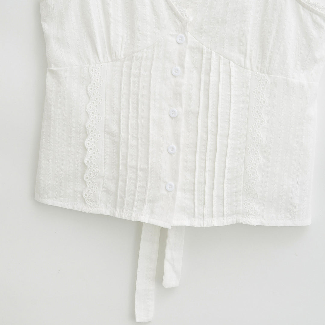 Dame Crop-Top med elegante flæsedetaljer og justerbar talje Stilla
