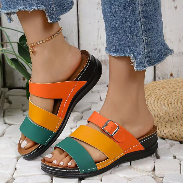 Dame behagelige Slide-sandaler med moderigtigt farveblok-design og justerbar rem Stilla