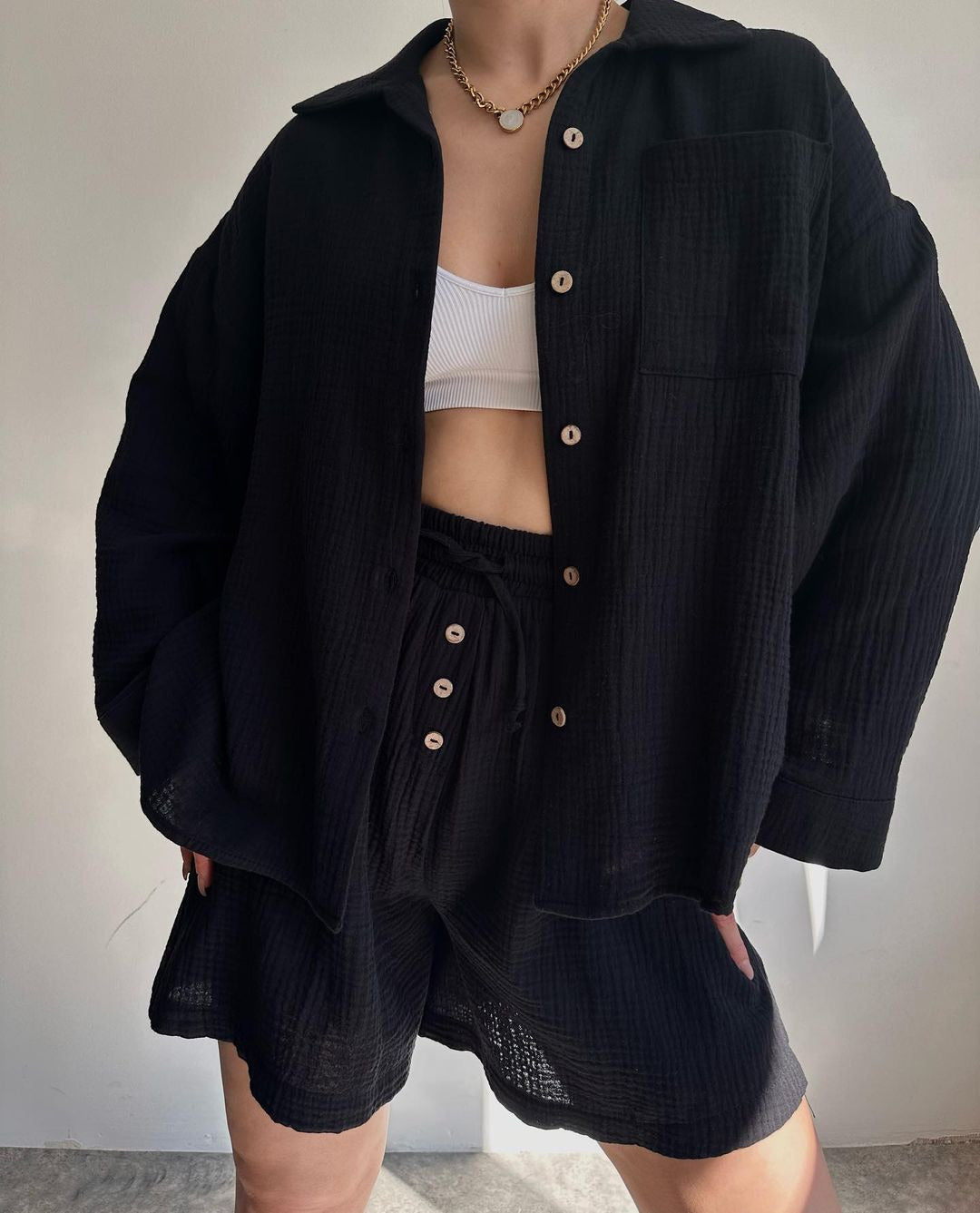Dame leger oversized skjorte kjole sæt Stilla