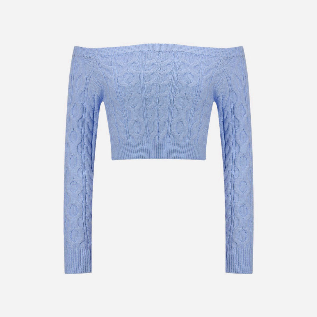 Dame Off-Shoulder Kabelstrik Cropped Pullover Stilla