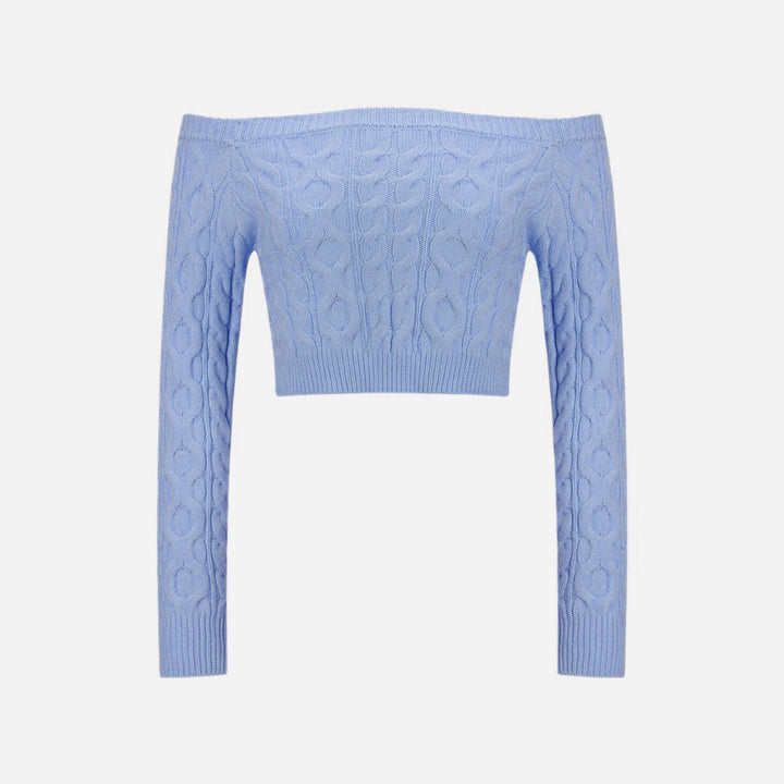 Dame Off-Shoulder Kabelstrik Cropped Pullover Stilla