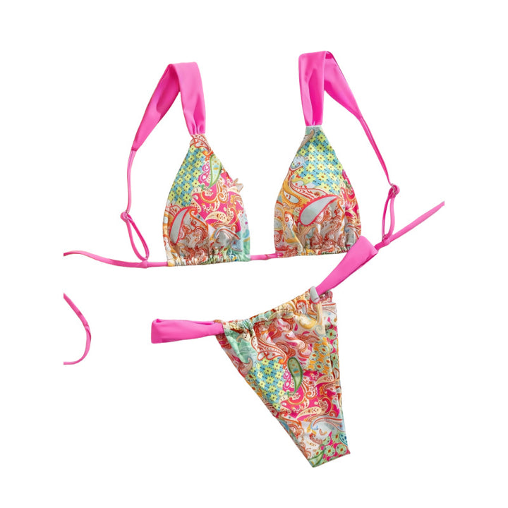Dame triangle bikini med farverigt paisleymønster og justerbare stropper Skovae