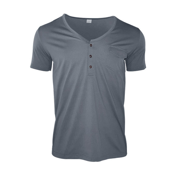 Herrer afslappet V-hals Henley T-shirt med praktisk brystlomme Stilla