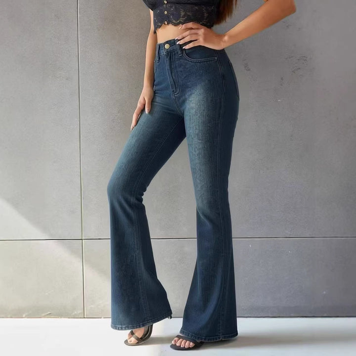 Dame Flared Jeans med høj talje og unikt strukturdesign Skovae