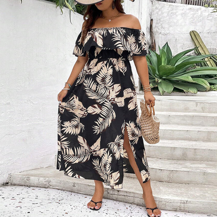 Dame Off-Shoulder Maxikjole med floralsk print og sidelængdeslids Stilla