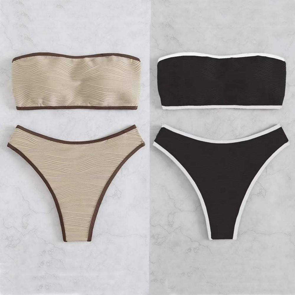 Dame Bandeau-bikini med struktureret top og høj udskæring Stilla