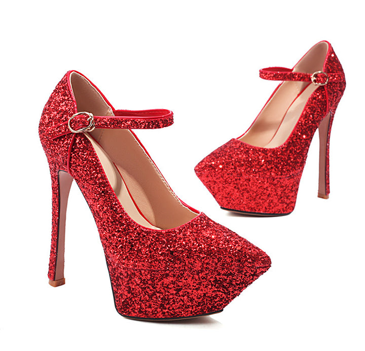 Femme Funklende Høje Mary Jane Pumps med Platformdesign Stilla