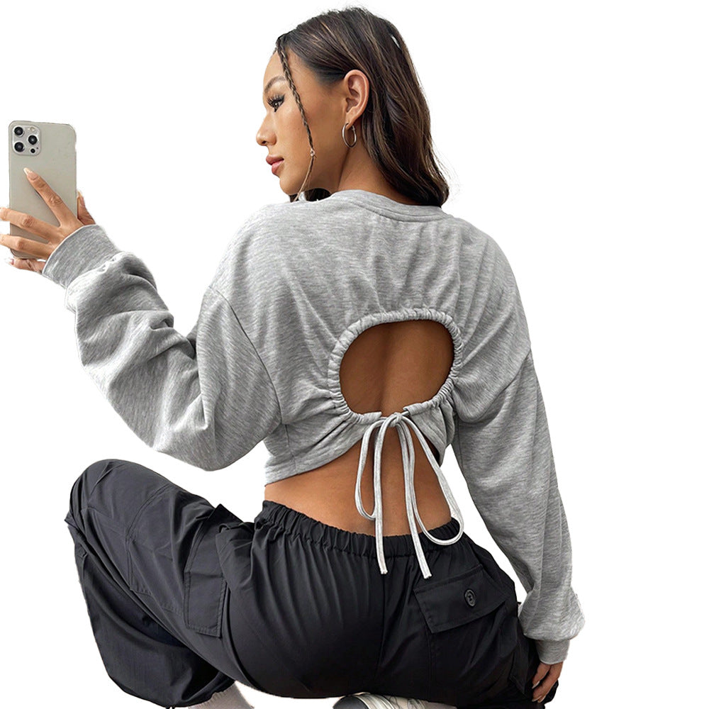 Kvinders casual crop sweatshirt med brede ærmer og rund hals Stilla
