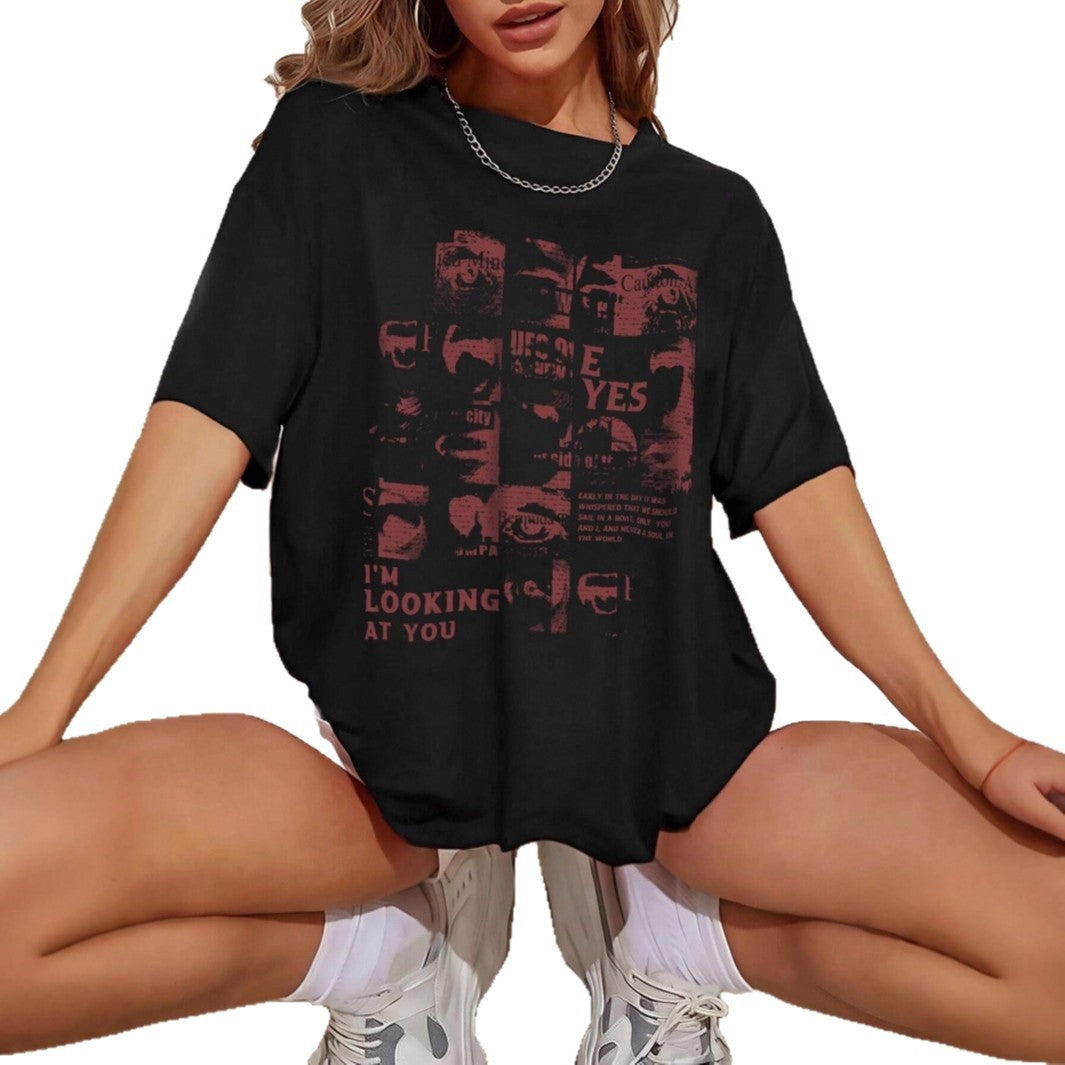 Dame Oversized T-shirt med kreativ tekst og afslappet snit Skovae