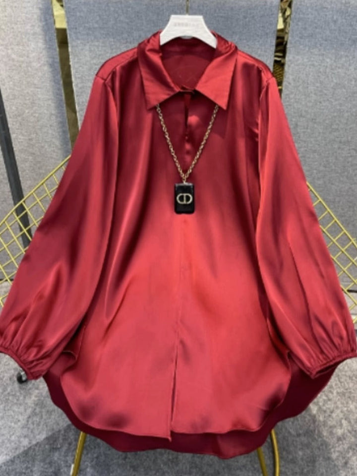 Stilla | Silky-Shirt Forår Ny Løs Silke Skjorte